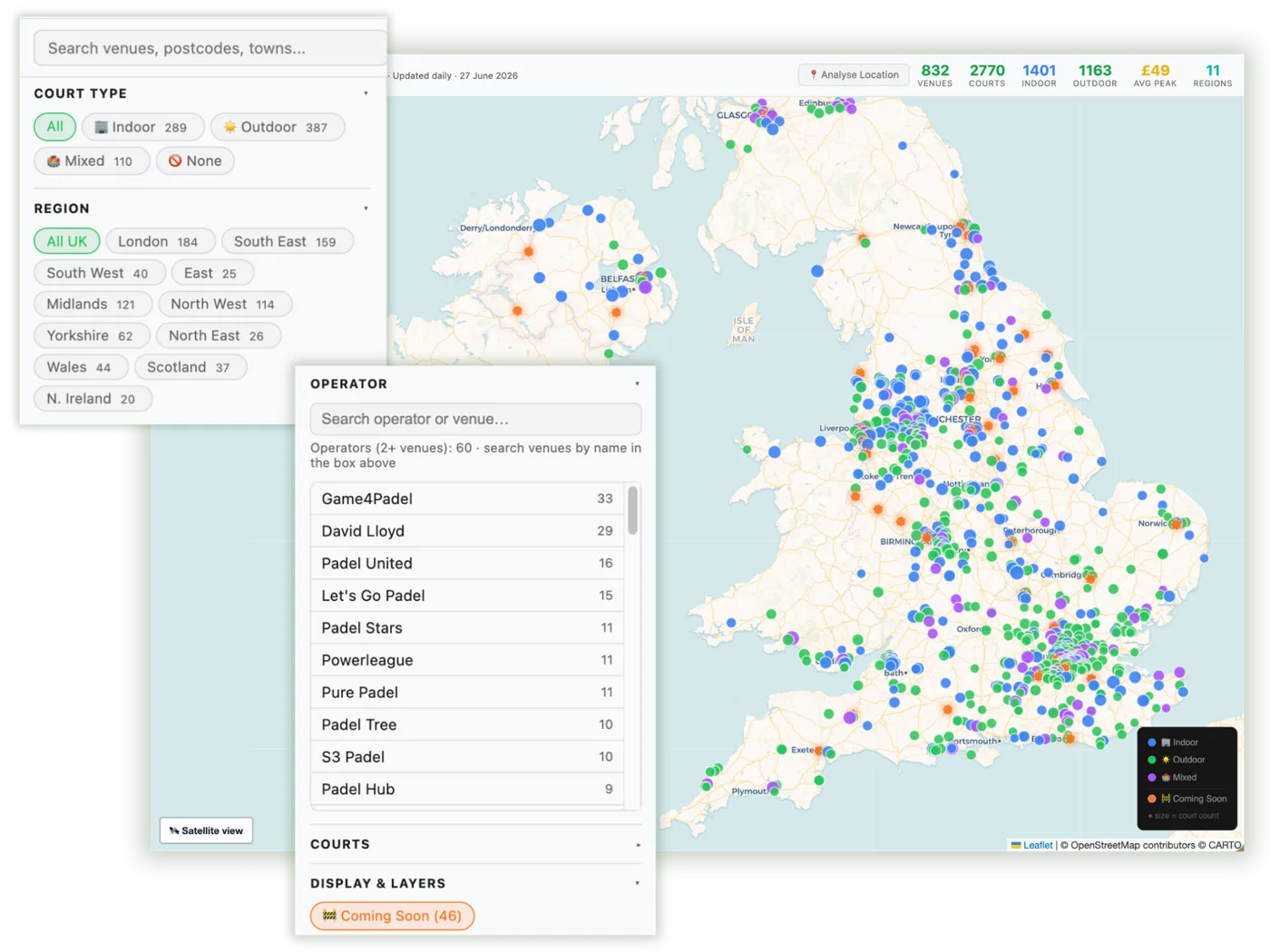 The Padel Genie map — every padel court in Britain